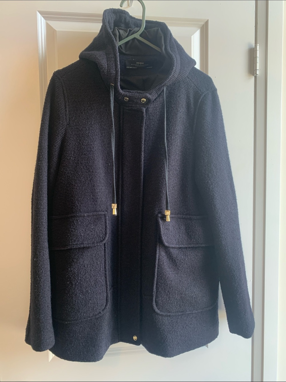 Zara Black Hooded Wool-Blend Military Field Jacket